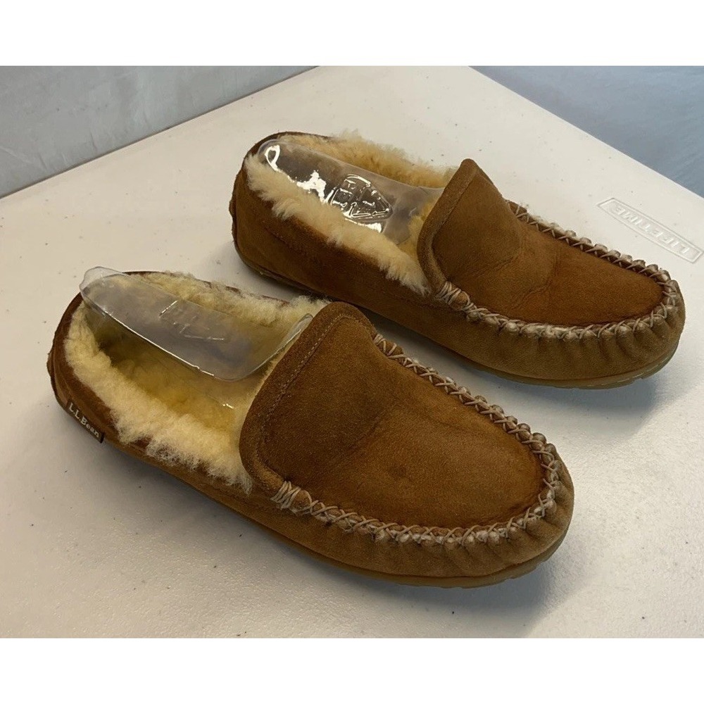LL Bean‎ Men's Brown Suede Wicked Good Shearling Lined Slipper Cozy Size 7 M